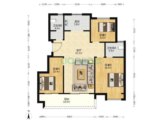 金科·集美阳光 3室1厅2卫 110平方