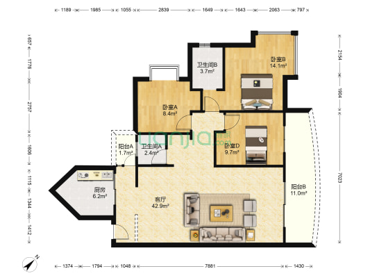 师院集资楼 3室1厅2卫 126平方