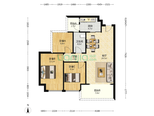 悦江府 3室1厅1卫 87平方