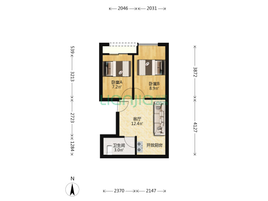 力拓国际 2室1厅1卫 54平方