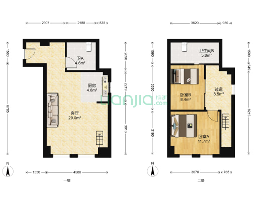 绿地U+未来中心 2室1厅2卫 60平方
