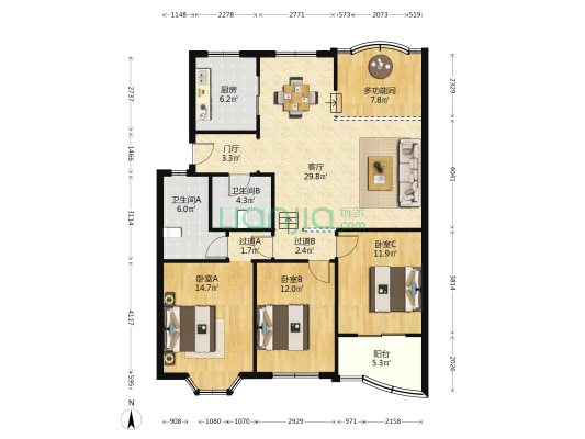 金源公寓(余杭) 4室1厅2卫 122平方