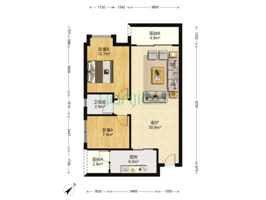 尚湖湾 2室1厅1卫 83平方