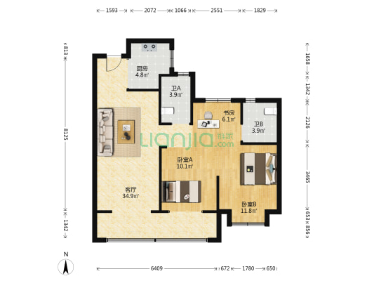 云栖兰汀苑 3室1厅2卫 93平方