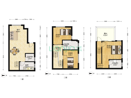  3室2厅3卫 103平方