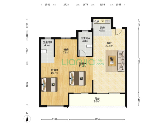 大家雲天美筑 3室1厅2卫 110平方