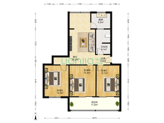 大石东路9号院 3室1厅1卫 95平方