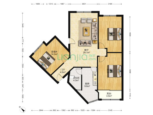 广场街18号 3室1厅1卫 127平方
