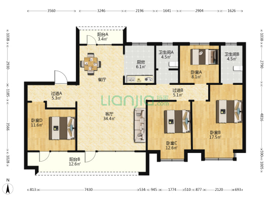 东宇御景 4室1厅2卫 158平方