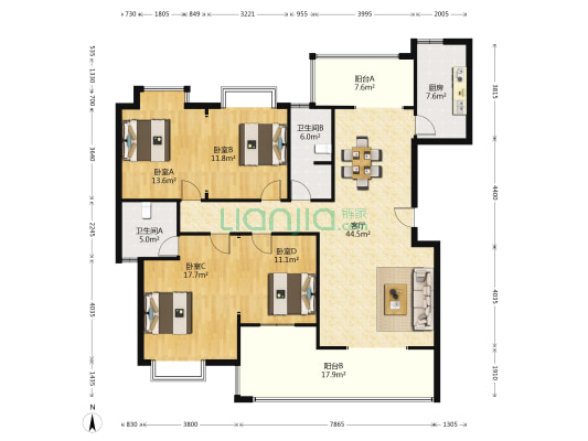 金葳家园 4室1厅2卫 161平方