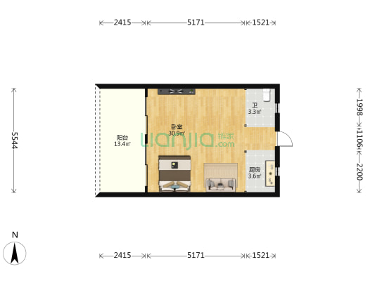 爱上山·梦想小镇 1室0厅1卫 64平方