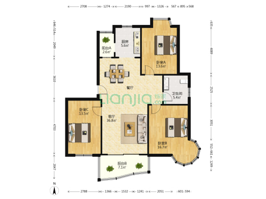 锦和嘉园 3室1厅1卫 119平方
