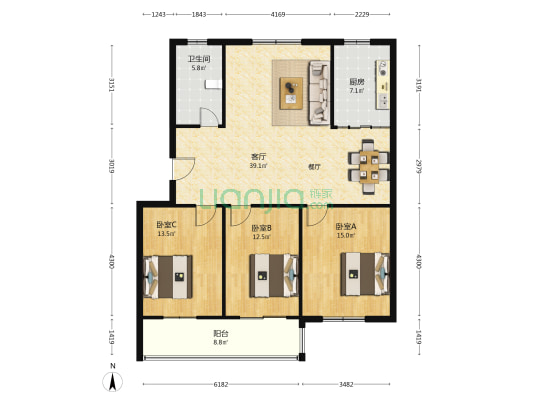 鑫城东武古城中区 3室1厅1卫 122平方