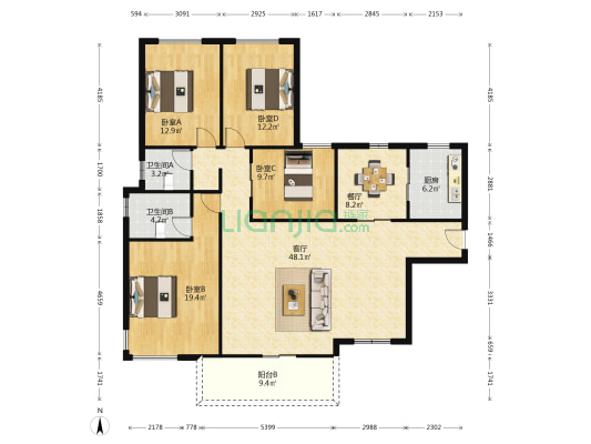 星河传说荷塘月色 4室2厅2卫 164平方