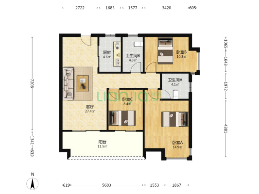 东投银滩海玥台 3室1厅2卫 107平方