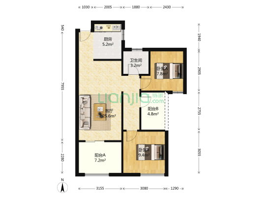 世茂茂御府 2室1厅1卫 80平方
