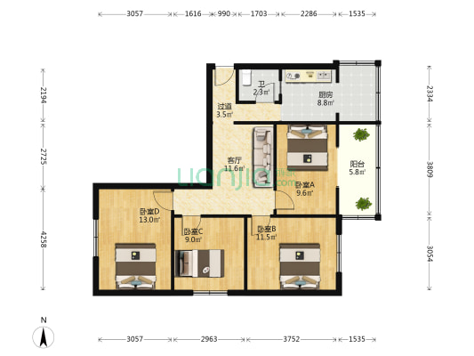 天涯石东街8号 4室1厅1卫 83平方