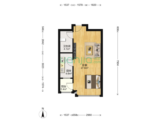 恒大名都 1室0厅1卫 52平方