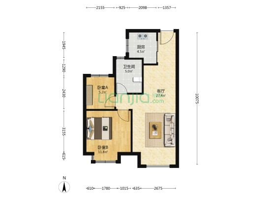 恒大林溪郡三期 2室1厅1卫 84平方