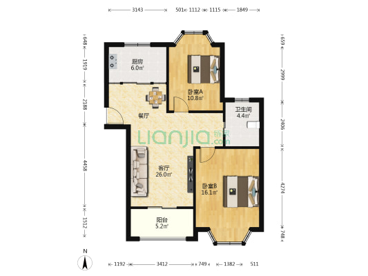 尚城国际 2室1厅1卫 89平方