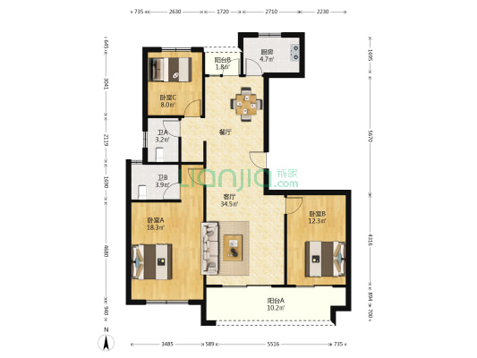 中建森林观澜 3室1厅2卫 129平方