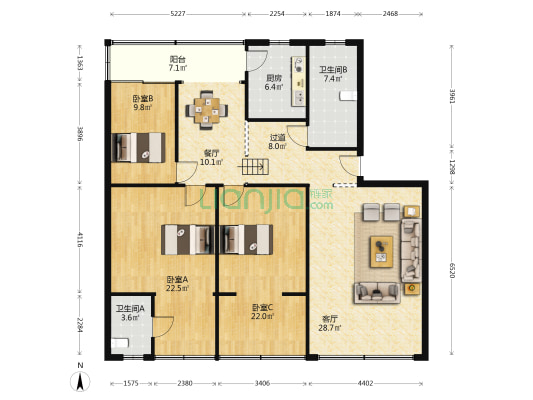 宝山街93号 3室2厅2卫 151平方