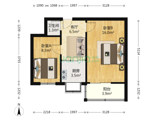 西控公司二十四街坊 2室1厅1卫 48平方