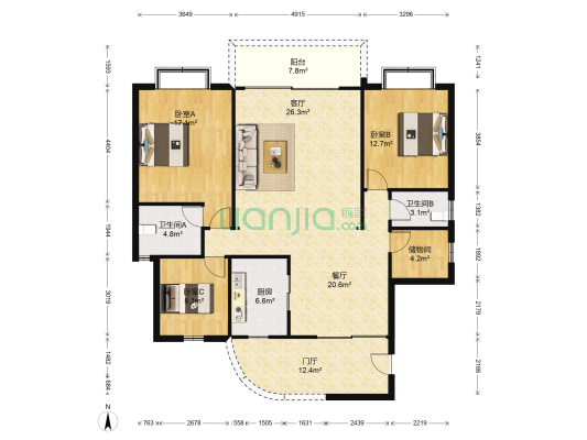 弘福花园 3室2厅2卫 143平方