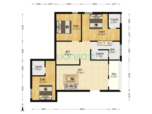 永厚环新村 3室2厅3卫 115平方