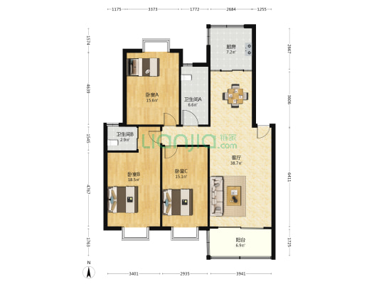 北漪路9号 3室1厅2卫 132平方