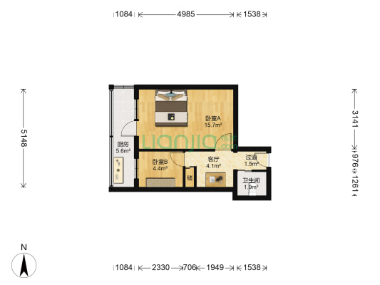 岭南路38号院 2室1厅1卫 43平方