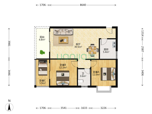 珊瑚综合楼 3室1厅1卫 101平方