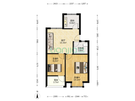 清泰苑 2室1厅1卫 60平方
