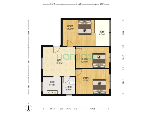 花园四村 3室1厅1卫 90平方