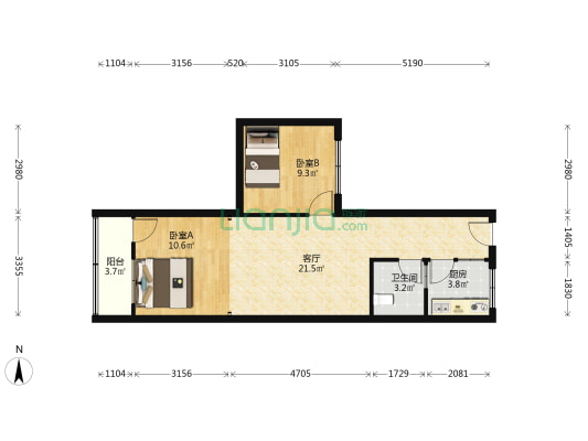 盛宇花园 2室1厅1卫 64平方
