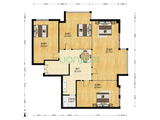 华腾国际 4室1厅1卫 160平方