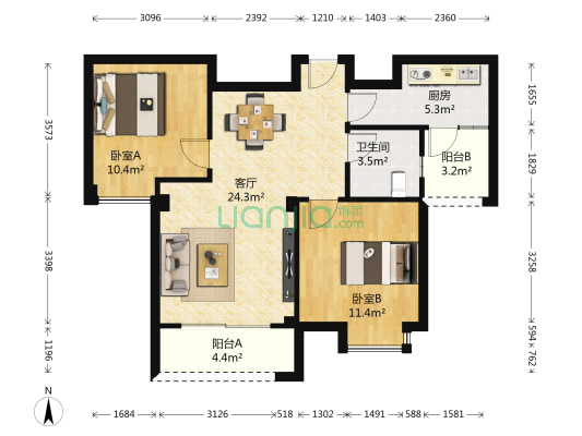 明发半岛祥湾A区 2室1厅1卫 77平方