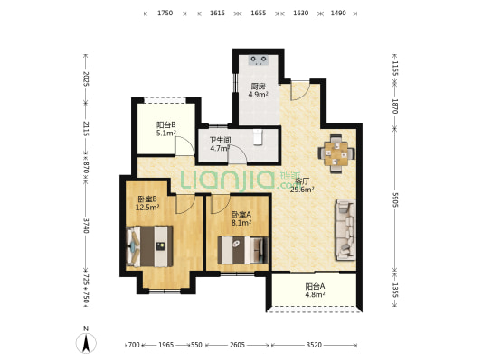 新城邻水湾景苑  2室1厅1卫 90平方