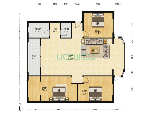 东大街95号 3室1厅2卫 158平方