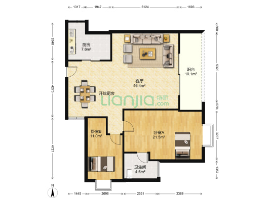莲花湾畔花园 2室1厅1卫 90平方