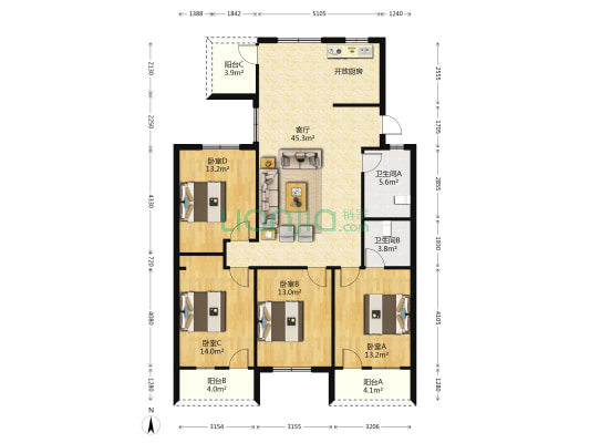 邮电小区(长乐) 4室1厅2卫 147平方