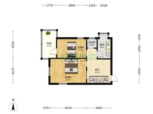 政法家属院 2室1厅1卫 52平方