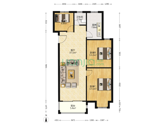 博士苑 3室1厅1卫 117平方