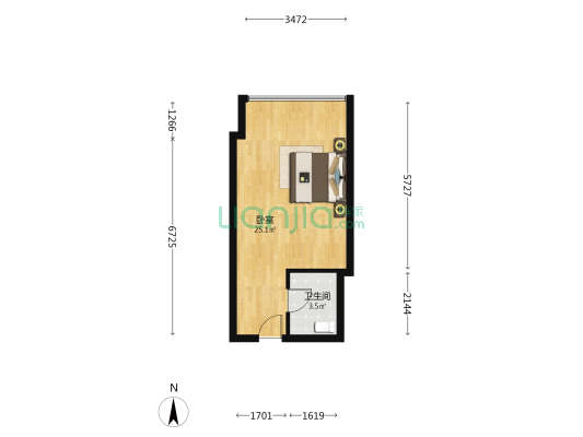 龙湖三千星座 1室0厅1卫 36平方