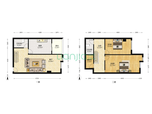 自由立方 2室1厅2卫 133平方