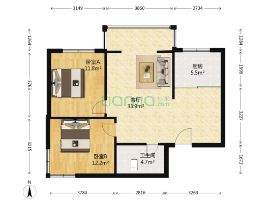 芙蓉园小区 2室1厅1卫 92平方