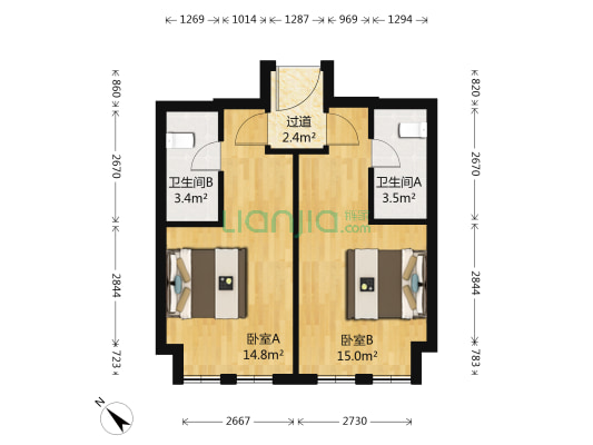 绿地悦澜湾二期 2室0厅2卫 65平方