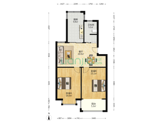 丽康花园 2室1厅1卫 83平方
