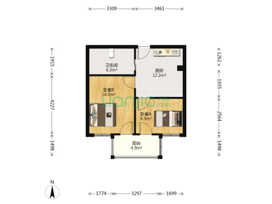 梁林帆影庄东区 2室0厅1卫 58平方