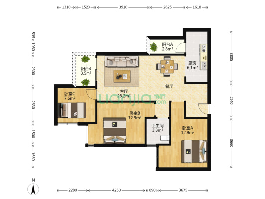 润城第五大道 3室1厅1卫 97平方